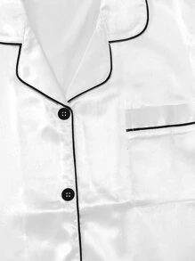 Satin Contrast Binding 2 Pcs Blouse & 2 Pcs Shorts - Black and White - View 5