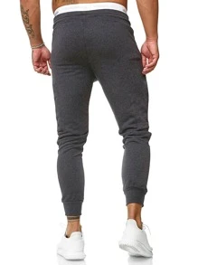 Manfinity Homme Nam Chất rắn Eo dây rút Quần thể thao - Màu xám đen - Xem 2