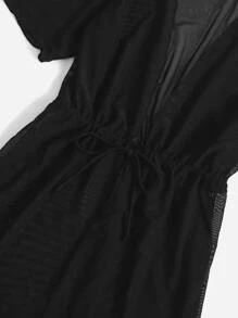 3 paquetes Conjunto de bikini liso y kimono para niña preadolescente, verano playa - Negro - Ver 3