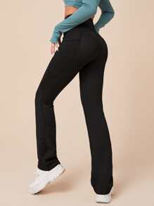 高彈力寬腰帶瑜伽帶手機口袋運動褲