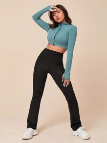 高彈力寬腰帶瑜伽帶手機口袋運動褲