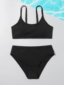 SHEIN Ensemble de bikini unicolore pour fille pré-ado, plage d'été