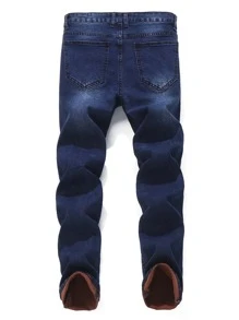 ROMWE MEN Quần Jeans Nam Bị tách màu trơn - Rửa tối - Xem 2