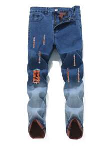 ROMWE MEN Guys Ripped Jeans - Blue - View 1