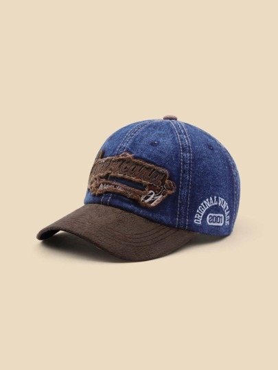 Men Vintage Washed Denim Letter Embroidered Adjustable Baseball Cap For Outdo Street