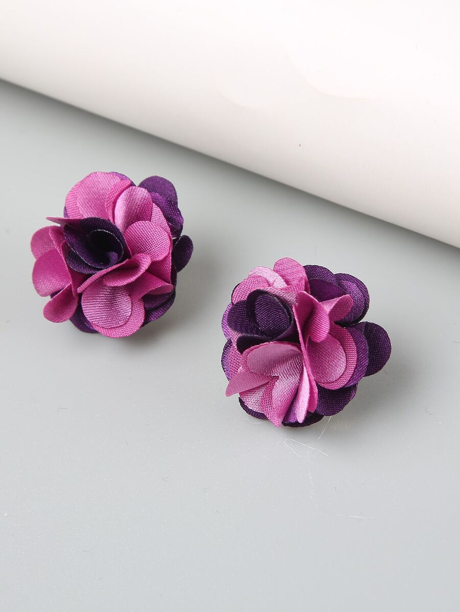 花朵裝飾耳釘 - 彩色 - 查看 1