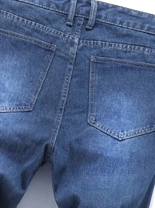 ROMWE MEN Hombres Jeans desgarro unicolor - Azul - Ver 3