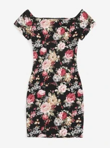SHEIN Clasi Plus Off Shoulder Allover Floral Print Split Hem Dress - Multicolor - View 2