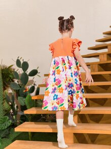 SHEIN 女孩印花蝴蝶袖娃娃裙 - 彩色 - 查看 2