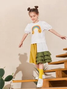 SHEIN Girls Layered Hem Colourblock Skirt - Multicolor - View 6