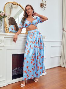 Allurite Bộ đồ hai mảnh nữ Tách cao Hoa Boho - Màu xanh lam - Xem 3