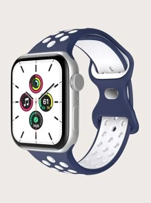 Color Block Eyelet Watchband Compatible With Apple Watch - Blue and White - View 1