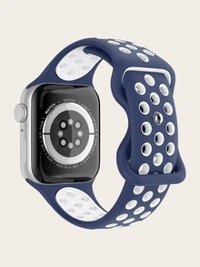Color Block Eyelet Watchband Compatible With Apple Watch - Blue and White - View 2