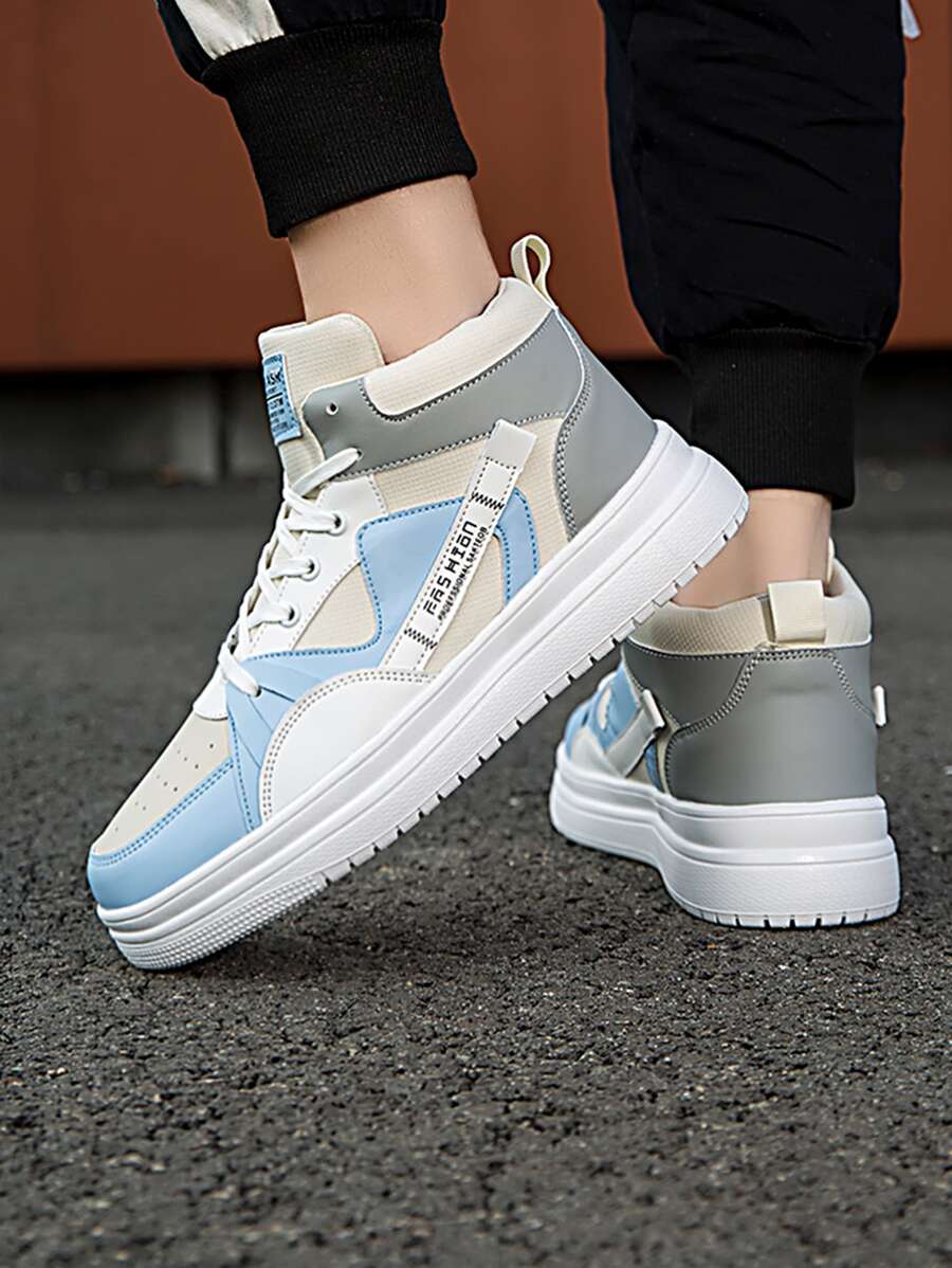 Men Colorblock Lace-up Front Skate Shoes - Blue and White - View 1