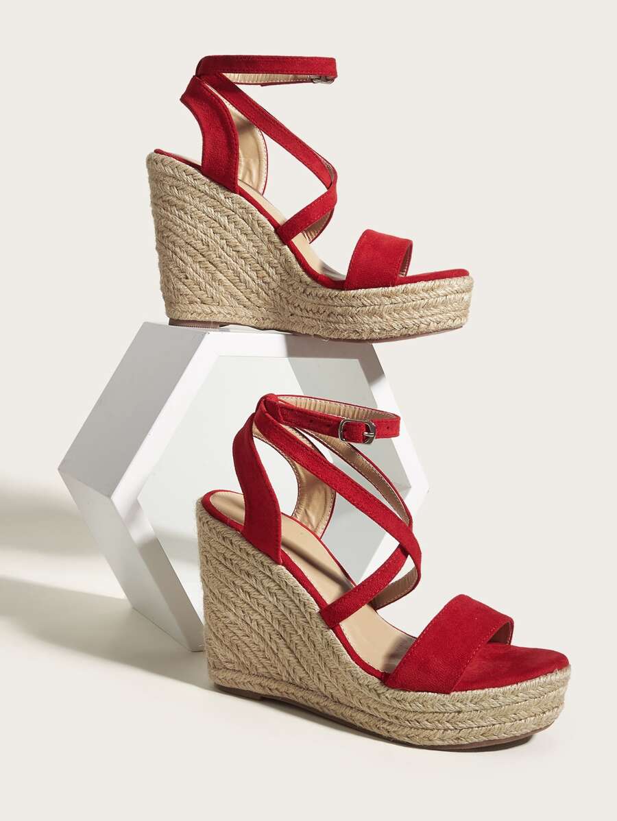 Dép quai hậu Suedette  Dây đeo chéo Espadrille Dây đeo mắt cá chân - Đỏ - Xem 1