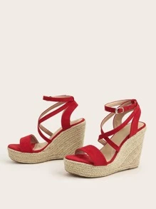 Dép quai hậu Suedette  Dây đeo chéo Espadrille Dây đeo mắt cá chân - Đỏ - Xem 2