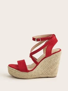 Dép quai hậu Suedette  Dây đeo chéo Espadrille Dây đeo mắt cá chân - Đỏ - Xem 3