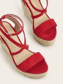 Dép quai hậu Suedette  Dây đeo chéo Espadrille Dây đeo mắt cá chân - Đỏ - Xem 4