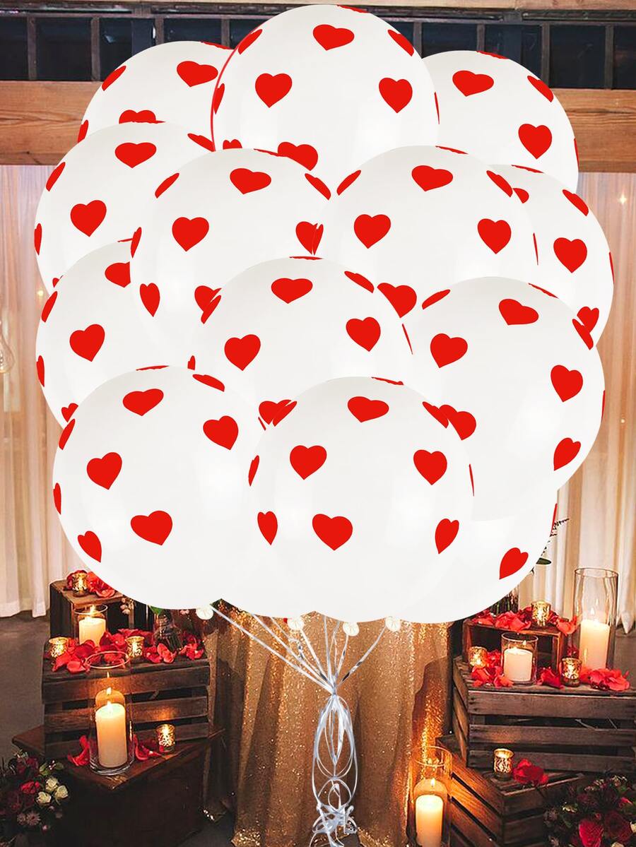 15 chiếc Bong bóng trang trí in hình trái tim - Đỏ và trắng - Xem 1