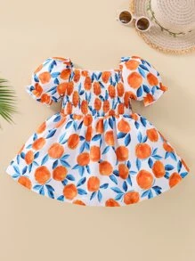 Đầm em bé viền lá sen Dải chun Rau quả Tất cả trên in Boho - Nhiều màu - Xem 1