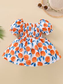 Đầm em bé viền lá sen Dải chun Rau quả Tất cả trên in Boho - Nhiều màu - Xem 2