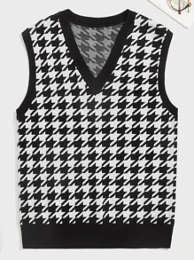 Manfinity RebelGame Men Contrast Trim Houndstooth Sweater Vest - Black and White - View 1