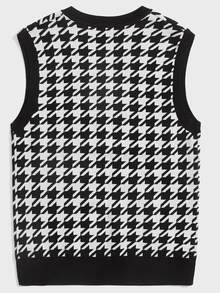 Manfinity RebelGame Men Contrast Trim Houndstooth Sweater Vest - Black and White - View 2
