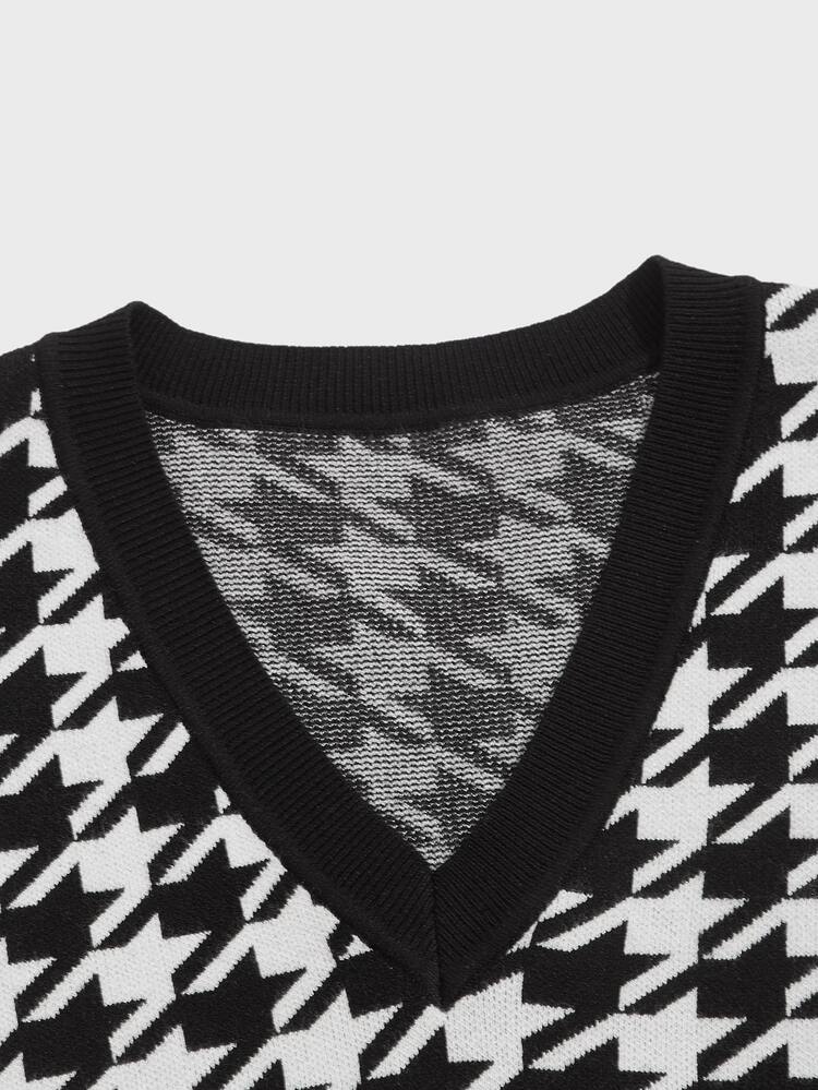 Manfinity RebelGame Men Contrast Trim Houndstooth Sweater Vest - Black and White - View 4