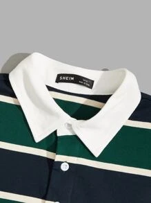 Manfinity VCAY 男士條紋印花前紐扣POLO衫 - 彩色 - 查看 3