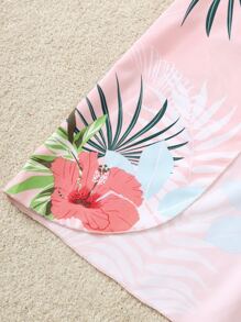 女孩熱帶圖案荷葉邊覆蓋下擺連身短褲 - 淺粉色 - 查看 4