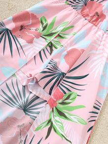 女孩熱帶圖案荷葉邊覆蓋下擺連身短褲 - 淺粉色 - 查看 5