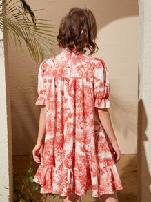 SHEIN 青少年女孩印花荷葉邊連衣裙 - 彩色 - 查看 2