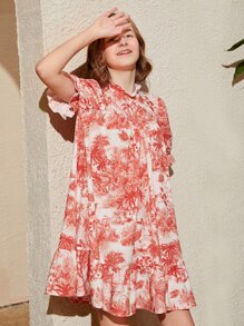 SHEIN 青少年女孩印花荷葉邊連衣裙 - 彩色 - 查看 5