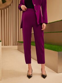 Modelyn Zipper Side Solid Capri Pants - Purple - View 1