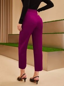 Modelyn Zipper Side Solid Capri Pants - Purple - View 2