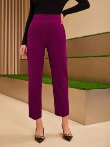 Modelyn Zipper Side Solid Capri Pants - Purple - View 8