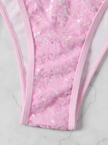 SHEIN Swim Conjunto de bikini con lentejuelas brillantes Sujetador de micro triángulo y bottom de tanga Traje de baño de 2 piezas