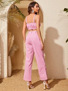 SHEIN VCAY Bộ đồ hai mảnh nữ Túi Chia Kẻ sọc Giải trí - Nhiều màu - Xem 2