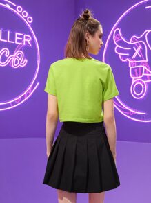 Paula Oliosi 落肩袖卡通和自行車圖案短款T恤 - 青檸色 - 查看 2