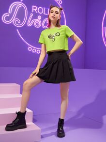 Paula Oliosi 落肩袖卡通和自行車圖案短款T恤 - 青檸色 - 查看 4