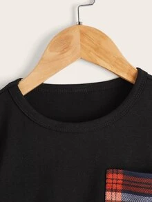 Toddler Boys Contrast Plaid Print Tee - Black - View 3