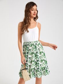 樹葉印花荷葉邊吊帶連衣裙 - 彩色 - 查看 4