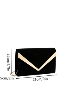 European And American Style Chain Crossbody Bag With Metal V Design, Suitable For Evening Party, Wedding, And Prom - Black - View 6