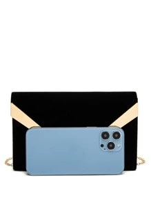 European And American Style Chain Crossbody Bag With Metal V Design, Suitable For Evening Party, Wedding, And Prom - Black - View 7