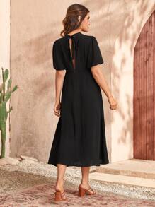 SHEIN Maternity Solid Butterfly Sleeve Dress - Black - View 2