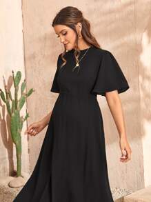 SHEIN Maternity Solid Butterfly Sleeve Dress - Black - View 4