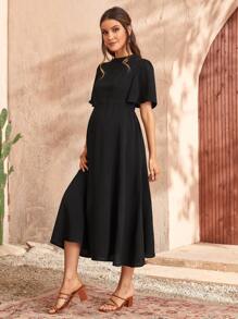SHEIN Maternity Solid Butterfly Sleeve Dress - Black - View 5