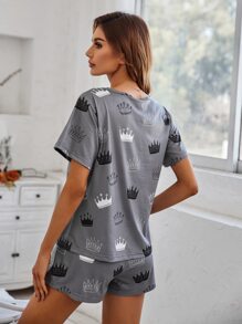 Graphic Print Tee & Shorts PJ Set / Pajama Set