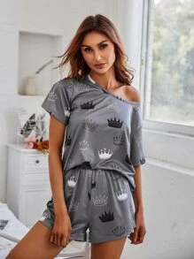Graphic Print Tee & Shorts PJ Set / Pajama Set