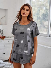Graphic Print Tee & Shorts PJ Set / Pajama Set